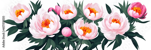 Paeony flowers paint. AI generated illustration