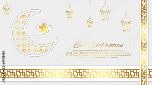 Shiny pattern on white background eid mubarak