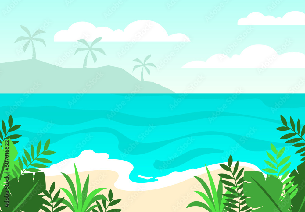 tropical island with palm trees and sea background