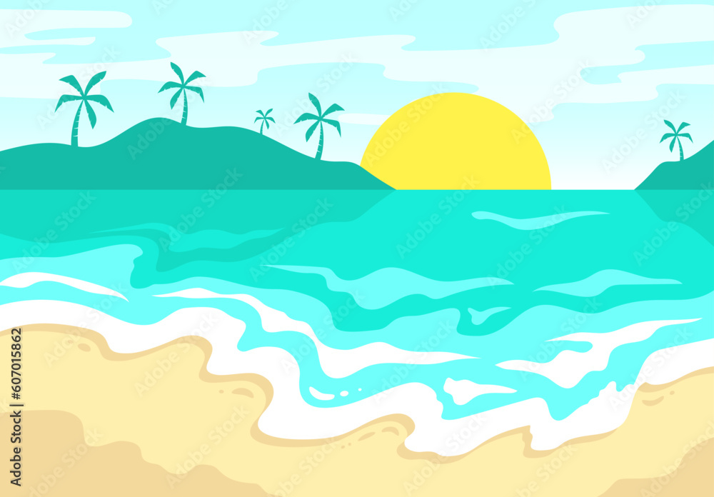 illustration of a tropical island with palm trees background