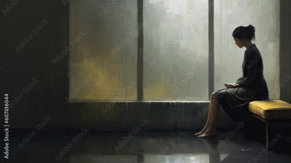 Melancholic reflections: Images evoke a sense of introspection and contemplation, portraying individuals in moments of solitude or gazing at a rainy window. Generative AI Melancholic reflections: Images evoke a sense of introspection and contemplation, portraying individuals in moments of solitude or gazing at a rainy window. Generative AI