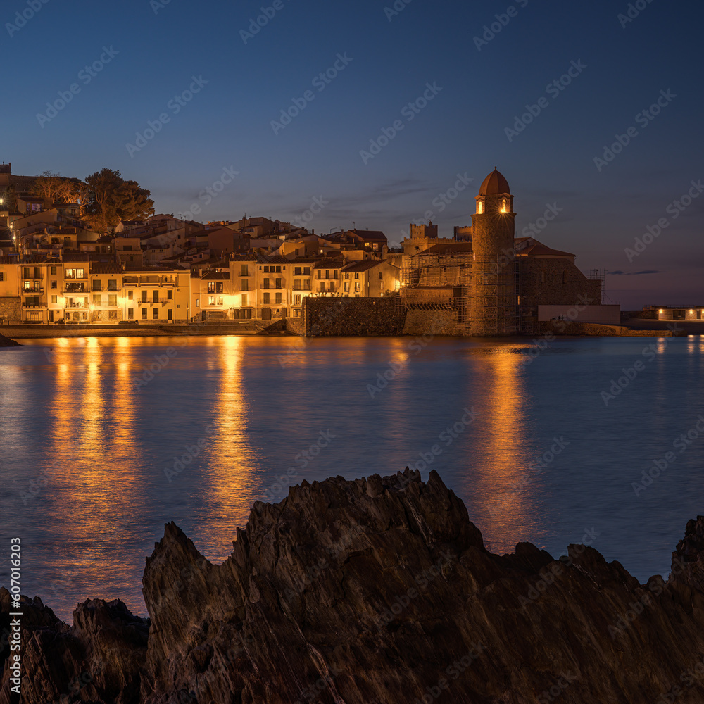 Beautifull view of Collioure at the Blue Hour