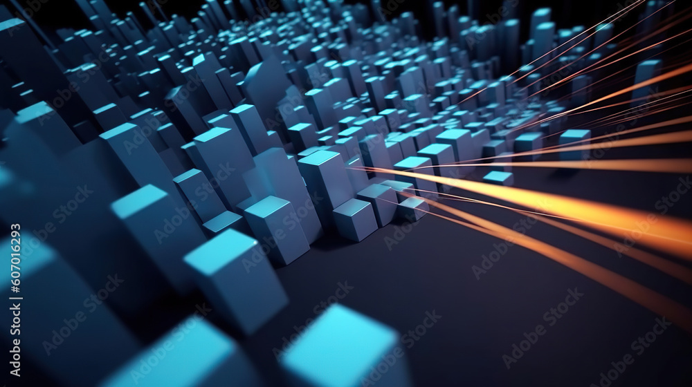 Fototapeta premium Modern digital abstract 3D background. Can be used in the description of network abilities, technological processes, digital storages, science, education, etc. Copy space. Based on Generative AI