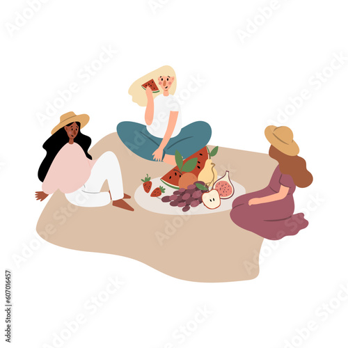 Summer picnic illustration, People, couples, friends, and families enjoying a picnic in park vector clipart, Images in flat cartoon style, Posters, Cards