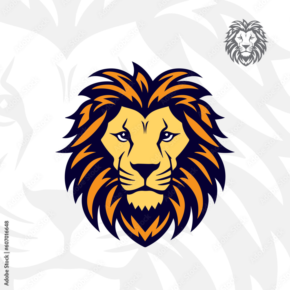 Esports style lion face head logo illustration vector template. useful for print on demand, stickers, tattoo, icon, symbol, mascot, badge. etc..