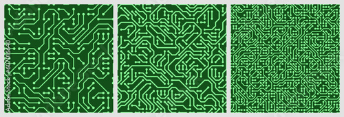 Set of 3 seamlessly tileable circuit board patterns.
