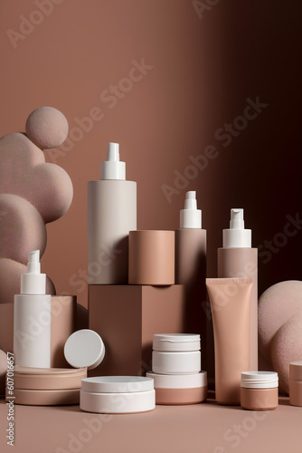 Some different types of skin care products in minimalism style , Generative ai