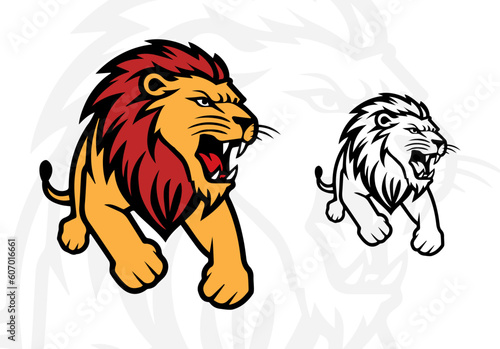 African lion roaring full body line art illustration logo, symbol, icon, vector template, useful for print on demand, logo designs, tattoo, stickers, etc.. 