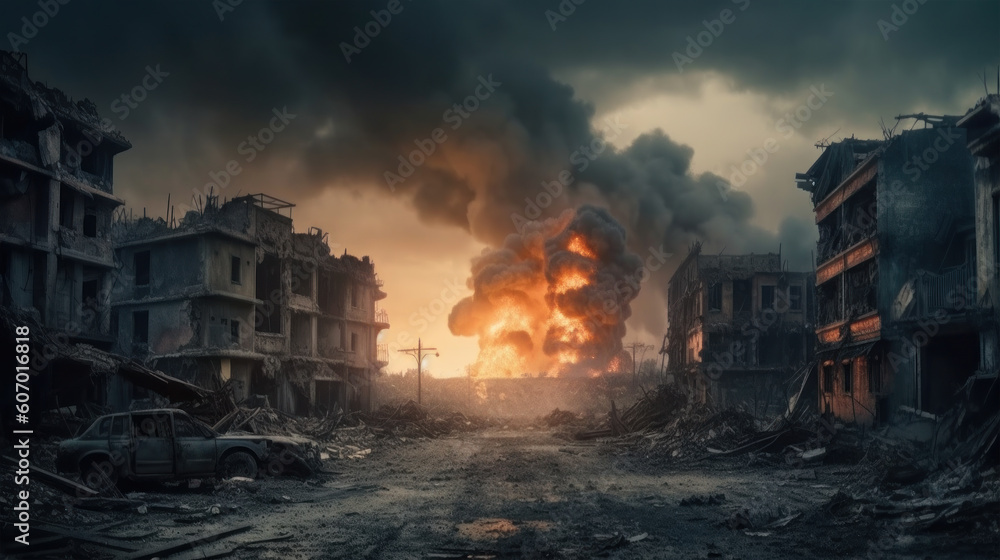 Fototapeta premium Photo from the apocalyptic explosion. Selective focus
