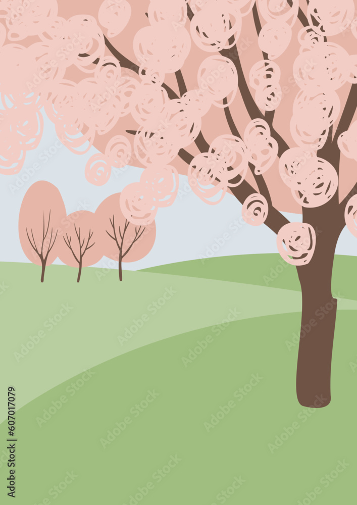Fototapeta premium Summer park landscape clipart, Nature background vector illustration, Spring scenery wall art prints, Images in flat cartoon style, Printable Posters, Digital Download Cards