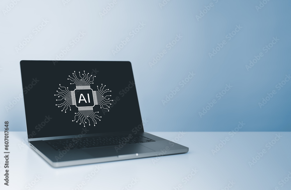 Computer Ai Widget Computer laptop with AI or Artificial Intelligence icon on screen ...