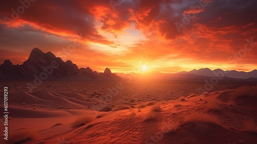 Desert sunsets  Pictures showcase breathtaking sunsets over desert horizons  creating a warm and serene atmosphere. Generative AI