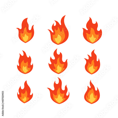 red and orange fire flames set vector illustration photo