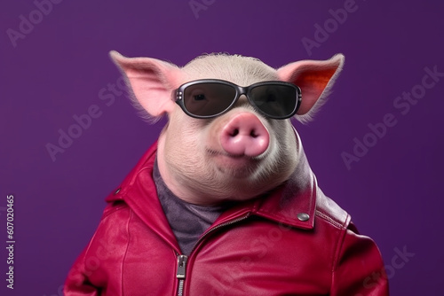 male pig in a red leather jacket