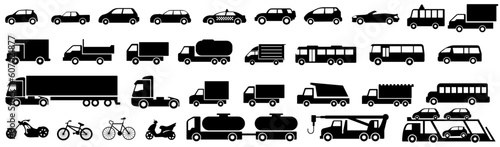 Vector set illustration of simple deformed various types of car icons pictograms	 photo