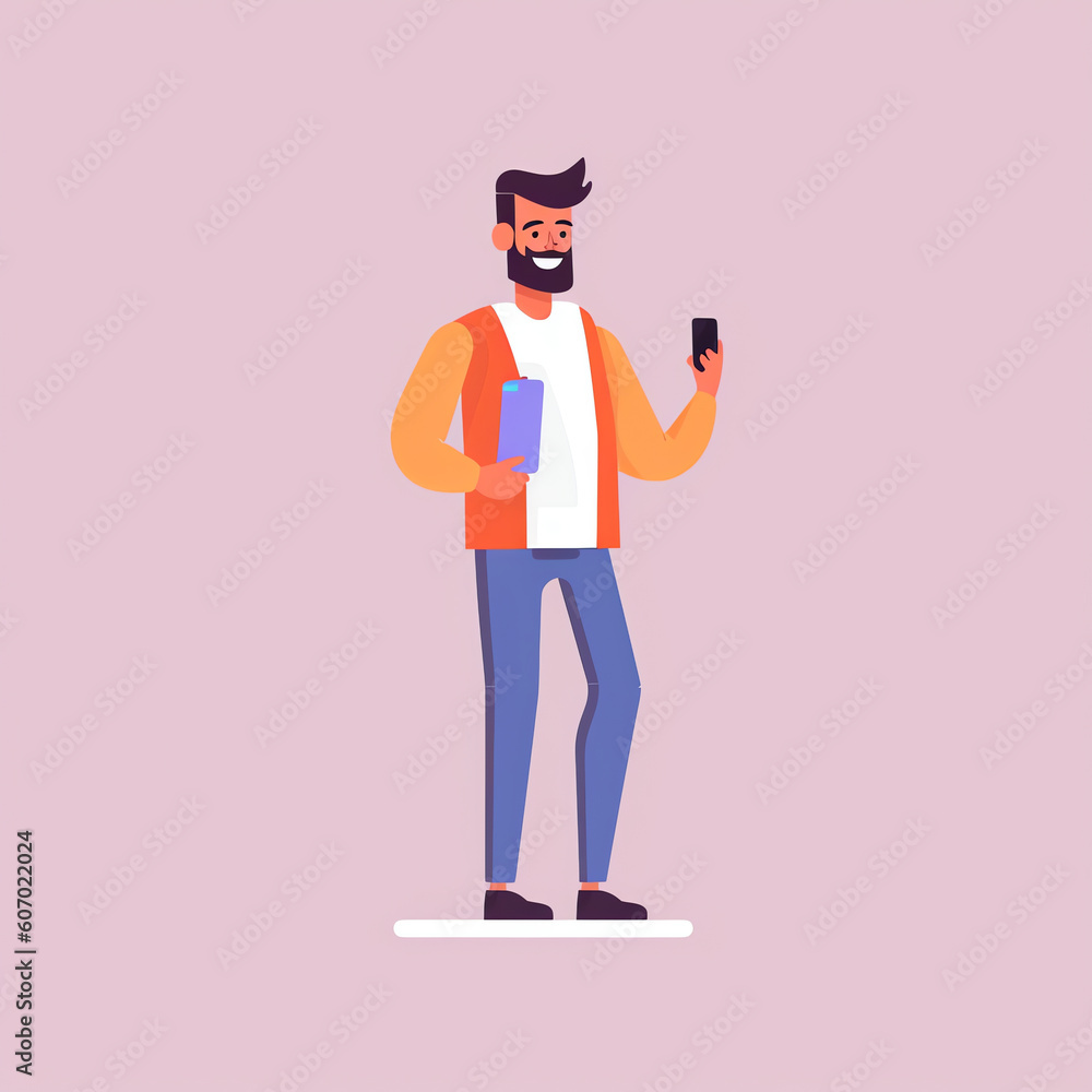 Generative AI Male video blogger on smartphone screen. Cute vector illustration in flat style