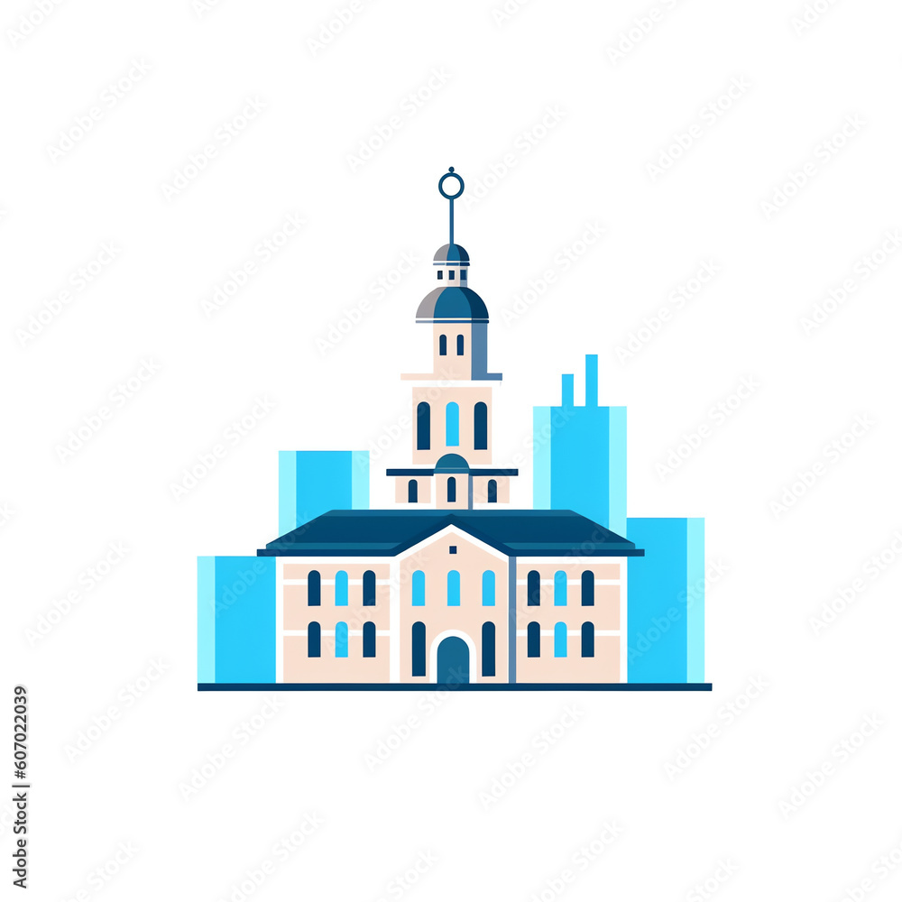 Generative AI City hall building in flat style isolated on white background - Urban architecture. Vector illustration design template