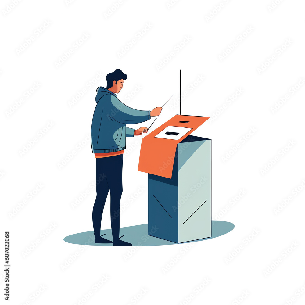 Generative AI Man putting vote into the ballot box. Voting web page concept. Generative AI Man putting vote into the ballot box. Voting web page concept.