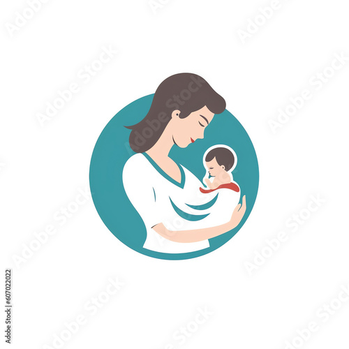 Generative AI Woman holding newborn baby, concept vector illustration in cute cartoon style, health, care, maternity