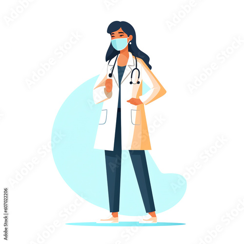 Generative AI Female doctor wearing a medical mask. Coronavirus COVID-19 prevention concept. Vector illustration in flat style