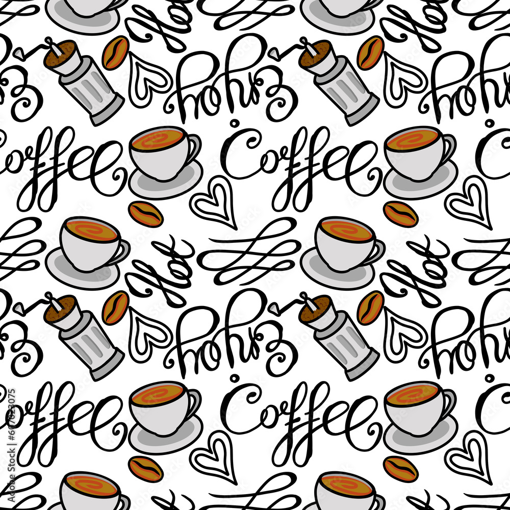 Coffee Seamless Pattern, Restaurant seamless background