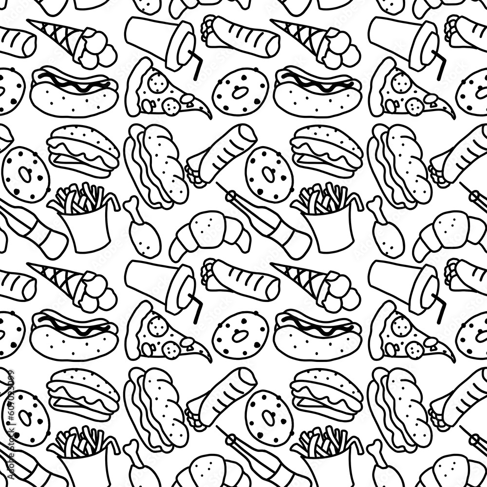 Fast Food Seamless Pattern, Restaurant Background Pattern Fast Food Seamless Pattern, Restaurant Background Pattern