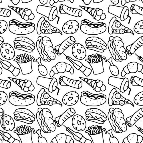 Fast Food Seamless Pattern, Restaurant Background Pattern