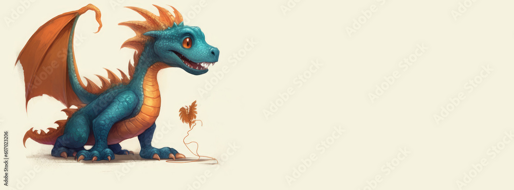 A cute little dragon is a symbol of the new year according to the eastern calendar on a plain background. AI generated. Generative AI A cute little dragon is a symbol of the new year according to the eastern calendar on a plain background. AI generated. Generative AI