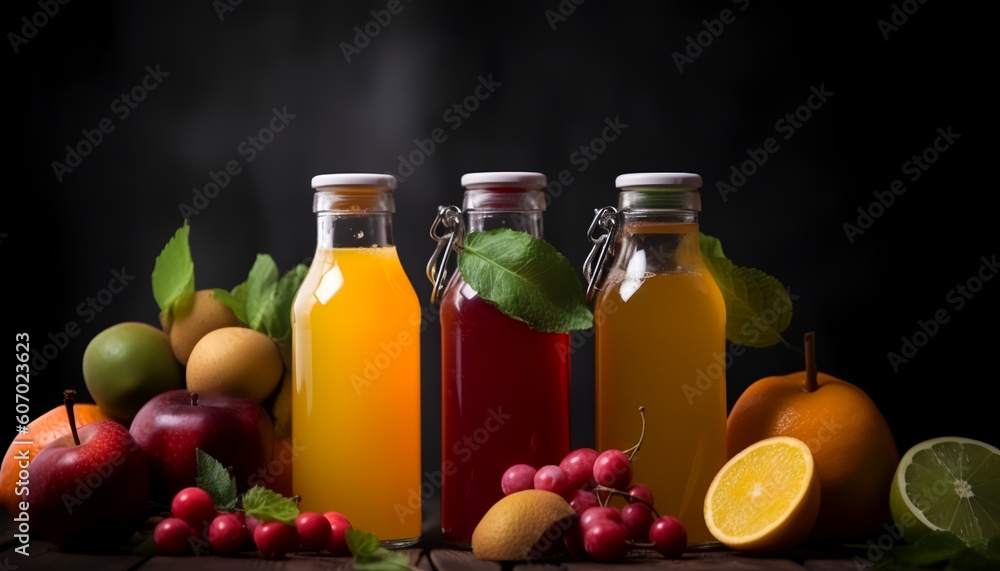 Quench your thirst with the vibrant combination of fruit juice in a refreshing bottle, accompanied by a bountiful assortment of fresh fruits. Quench your thirst with the vibrant combination of fruit juice in a refreshing bottle, accompanied by a bountiful assortment of fresh fruits.