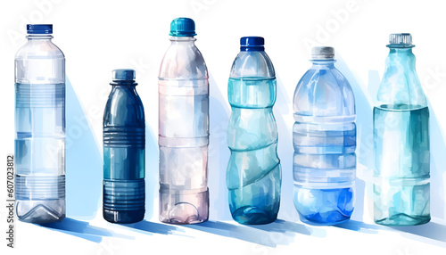 Illustrative editorial of famous water bottles on white background. brand of premium water