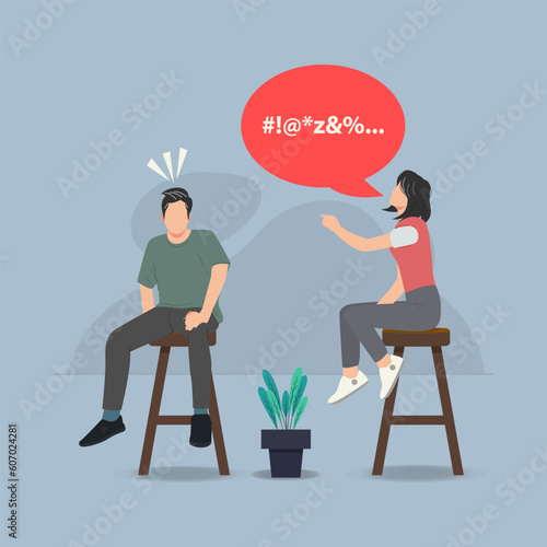 The couple is sitting, the woman talking and the man is listening design vector illustration