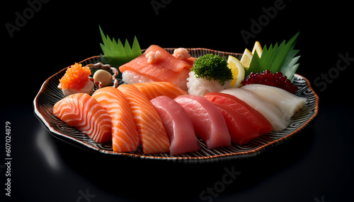 Experience the exquisite freshness of a sashimi platter featuring succulent, wild-caught salmon. 🍣🐟✨