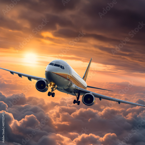 Golden Hour Above the Clouds: The Elegance of a Commercial Airplane! 