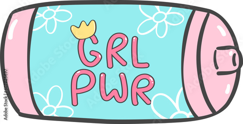 Cute simple girl power pastel battery hand drawing doodle cartoon outline