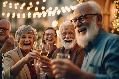 Group of happy satisfied adult people during party dinner created with Generative AI technology