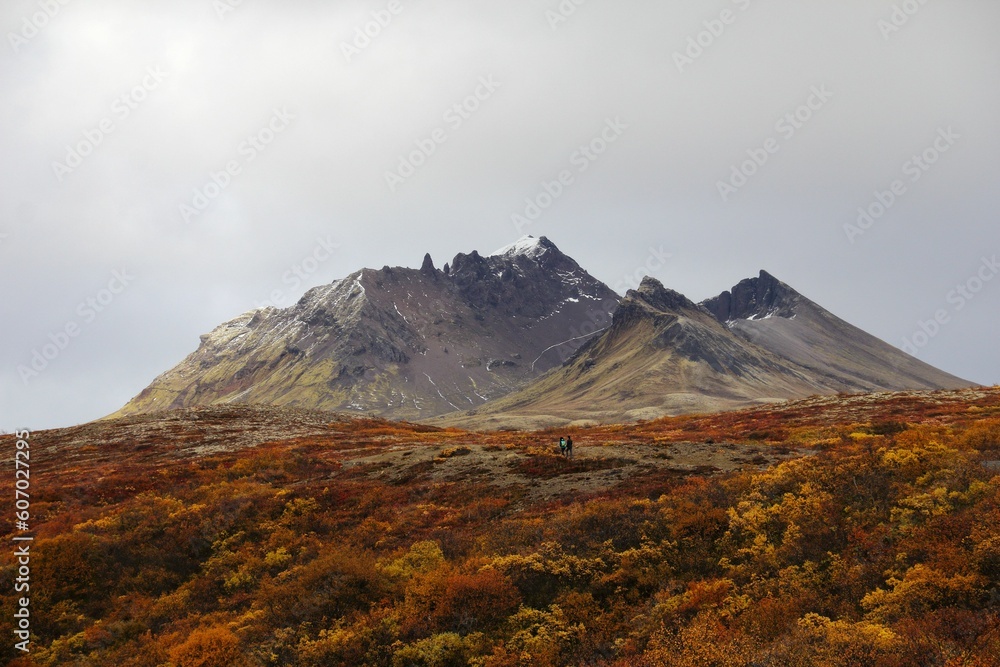 Beautiful scenery of mountain landscape in Iceland during autumn