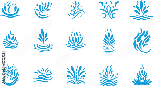 water and splashes collection of images stencil in one color vector on white