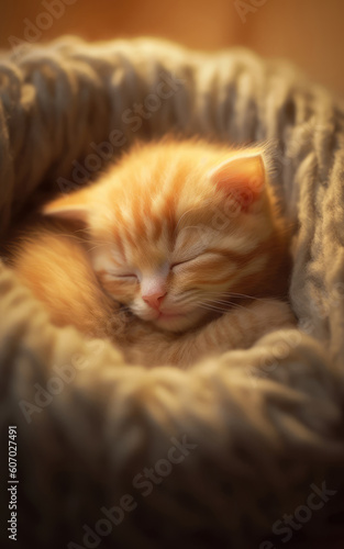 Sleeping cat, background, wallpaper, digital illustration, AI generated