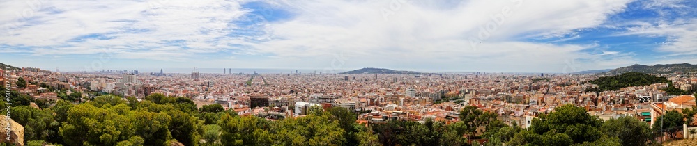 Scenic, panoramic view of Barcelona on a sunny day, Spain