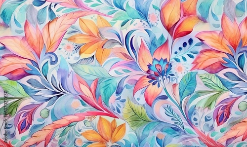 watercolor-style floral tiles in pastel colors photo