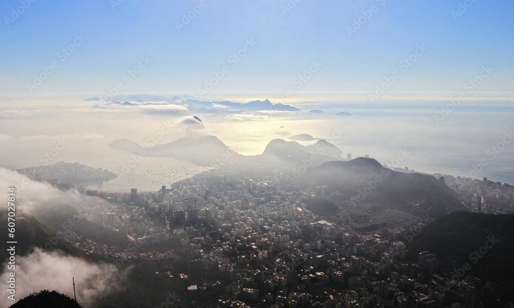 Aerial view of cityscape Rio de Janeiro surrounded by buildings and water
