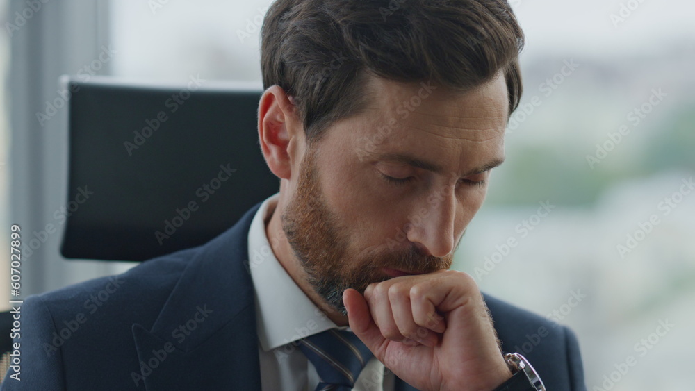 Business man disappointed crisis company close up. Manager worried work problem. Business man disappointed crisis company close up. Manager worried work problem.