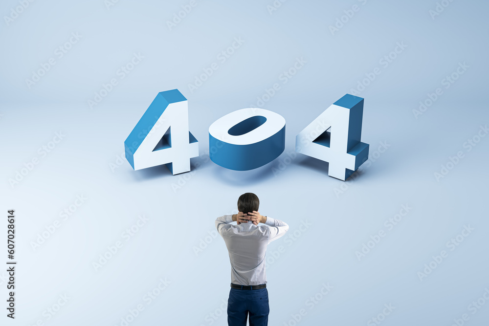404 page not found error concept with 3d digits and panic person holds his head on light blue background 404 page not found error concept with 3d digits and panic person holds his head on light blue background