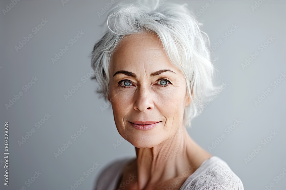 Beautiful caucasian adult woman portrait on a white background made with Generative AI technology