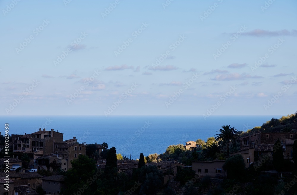 Scene of rocky mountains by the Mediterranean sea in the island of Mallorca Spain