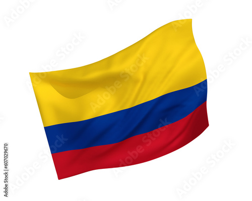 Simple 3D Colombia national flag in the form of a wind-blown shape