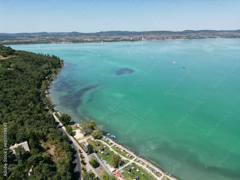 Aerial view of the Balaton Lake and the forest in Hungary