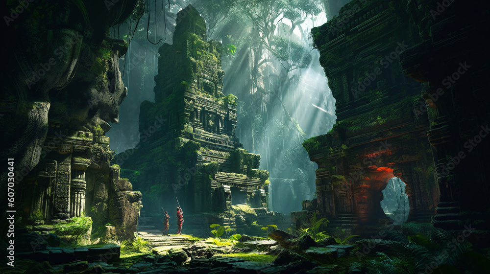 Hidden temple in the forest. Generative AI Hidden temple in the forest. Generative AI