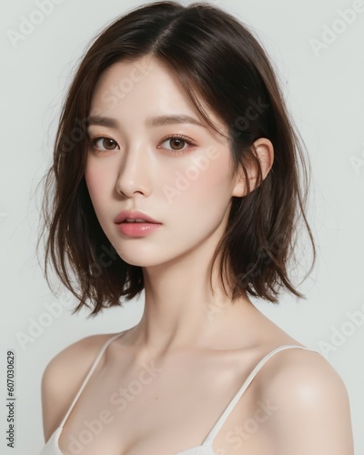 Portrait of beautiful japanese women with white background by generative AI