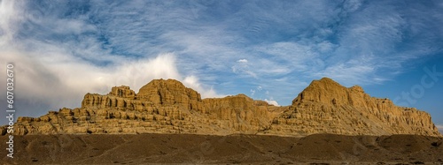 Panoramic shot of forest landforms and stone formations in Zada County, Ali Prefecture, Tibet, China